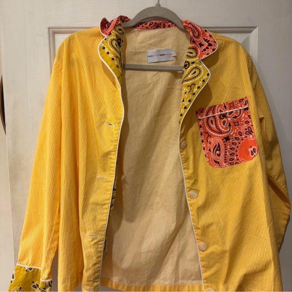 Yellow Button Down Shirt with Paisley‎ Accents - Picture 2 of 5